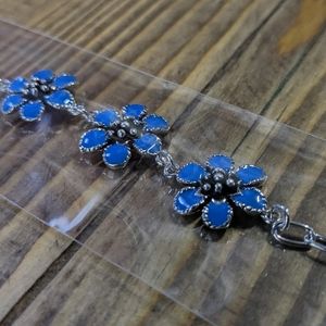 sterling silver women's bracelet with Blue Flowers *NEW*